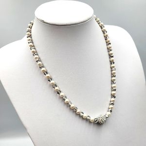 White & Silver Beads with Rhinestone Charm